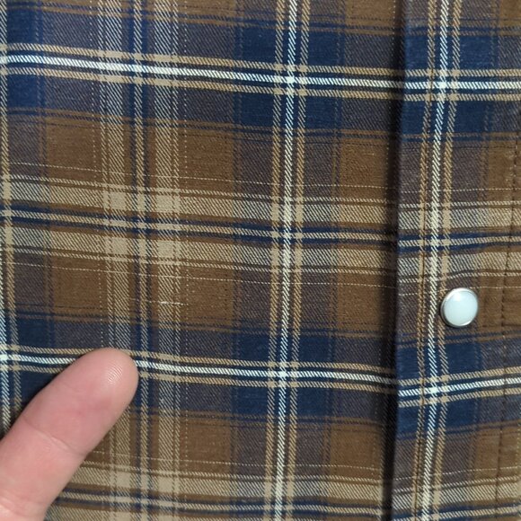 Wrangler Shirt Men's XL Brown Plaid Snap Button Brushpopper Western - Picture 5 of 10